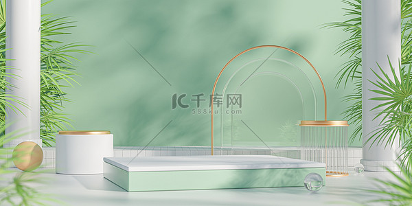 11绿色背景图片_电商展台小清新绿色背景