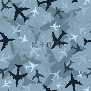 无缝背景图案用飞机。淡蓝色迷彩版本.