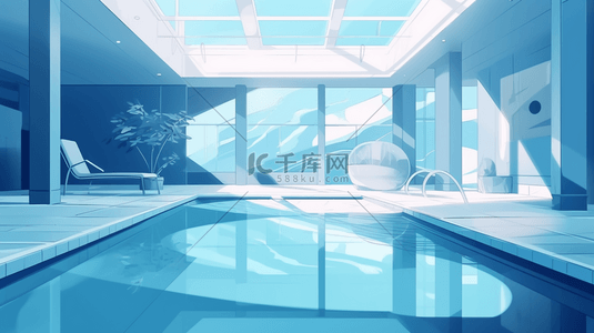蓝色室内场景泳池水池夏天夏季