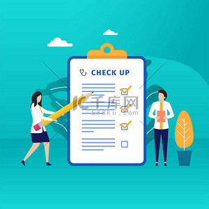 门诊健康检查的概念。本设计可用于登陆页、移动应用程序、模板、用户界面、横幅、网页、海报、传单