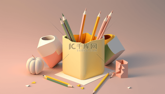 卡通3d立体背景图片_彩色3D立体卡通笔筒
