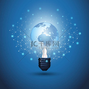 编辑背景背景图片_云量计算、电气和全球网络连接概念设计与地球在发光灯泡内的关系及透明几何网格-可编辑矢量格式的说明