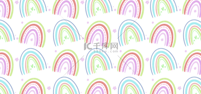 粉绿色卡通线条复古波西米亚水彩彩虹背景