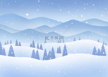 松树雪景背景图片_雪景雪山群山冬天下雪景色蓝色背景