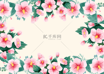 花环边框背景图片_盛开的韩国木槿花背景