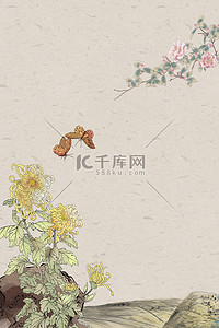 中国古典鸟背景图片_工笔画花褐色古典背景