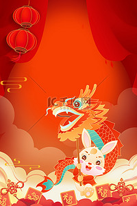 兔年春节中国风背景图片_兔年新春红色简约中国风春节