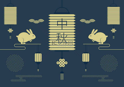 中国云彩元素背景图片_中国中秋节病媒横幅、传统纸制灯笼背景的贺卡模板、云彩及装饰元素.