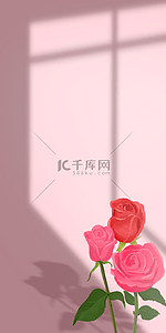 扁平设计春天背景图片_花卉与阴影红色玫瑰花朵壁纸