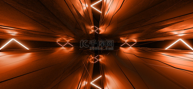 Sci Fi Futuristic Neon Orange Tunnel Vibrant Tiled Walls Corridor Reflective Electric laser Glowing Dark Background 3D渲染示例