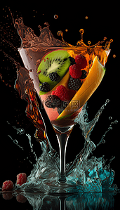 果汁飞溅树莓水果饮料彩色立体