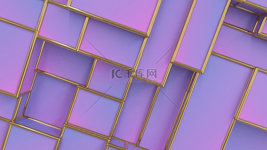 背景块面背景图片_紫色渐变抽象几何金色边框背景
