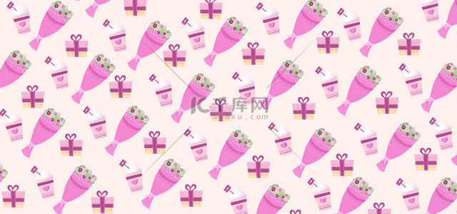 玫瑰花冰淇淋背景图片_情人节花束礼物粉色背景