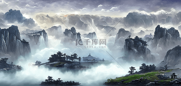 云雾缭绕背景图片_云雾缭绕中国风山水