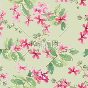 red背景图片_floral background with small red flowers and twigs with leaves