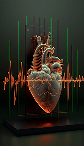 心脏监测背景图片_健康心脏立体心跳监测