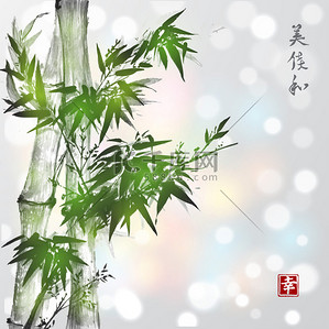 green背景图片_Green bamboo in sumi-e style