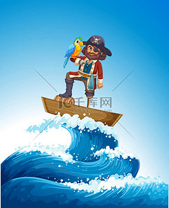 虎皮鹦鹉背景图片_海盗和鹦鹉宠物在木小船