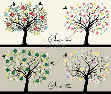 抽象树背景图片_抽象树剪影，性质的符号集