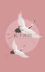 卡通云鹤背景图片_在粉色背景上飞行的鹤 