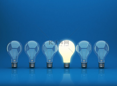 行的灯泡 3d 在蓝色背景上。创新理念.