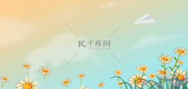 简约太阳花蓝色清新banner