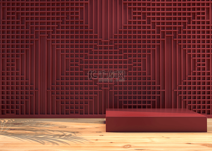 红色高光背景图片_几何体抽象复古木质简约造型背景展台