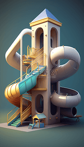 投影滑梯背景图片_彩色3D立体幼儿园滑梯