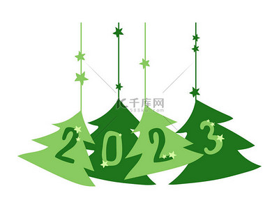 2023兔年来了背景图片_圣诞树用数字2023来说明。新年假期，平安夜-庆祝和装饰，节庆元素。新年装饰矢量元素，挂绿树.
