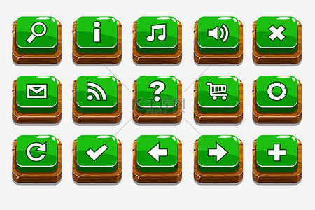 web绿色背景图片_带有不同菜单元素的木方形绿色按钮, 用于 web 或游戏设计, 类似 Jpg 拷贝