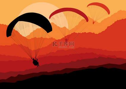 滑翔伞手绘背景图片_滑翔伞矢量背景景观概念矢量