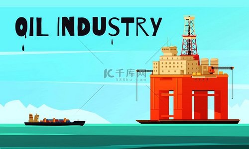 石油生产行业的组成包括平坦的海景和用于采油的张力腿海上平台矢量图海上平台产业构成
