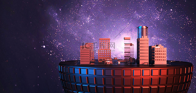星空背景城市背景图片_科技城市c4d城市科技空间背景