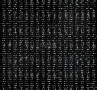 黑色矩阵背景与白色数字。加密和编码，数据代码，数量减少的计算机代码.