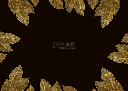 自然叶子背景插画背景图片_黑色金色叶子背景