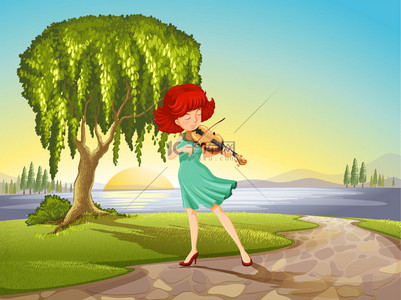 多才多艺背景图片_一个多才多艺的女孩，用一把小提琴