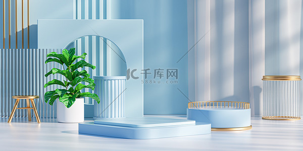 c4d展台蓝色背景图片_c4d立体蓝色banner