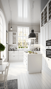 简洁立体背景图片_白色厨房室内设计