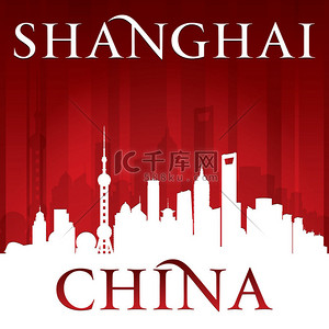 中国上海背景图片_上海中国城市天际线轮廓红色背景 