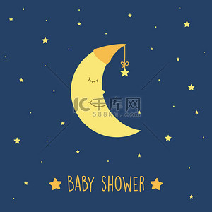 星空背景图片_小宝宝在星空中沐浴可爱的睡眠月亮