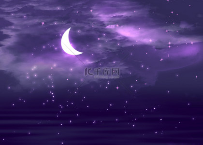 月亮唯美梦幻背景图片_日本漫画梦幻抽象紫色云朵背景
