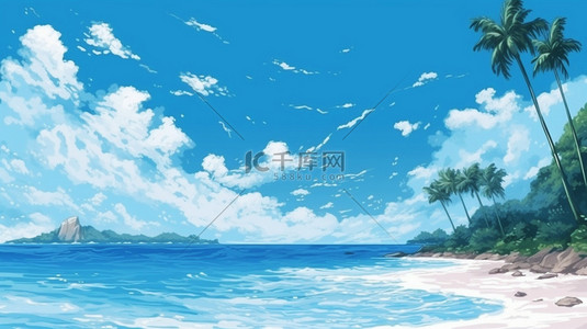 海滩景色背景图片_夏天海边椰子树景色背景