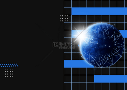 科技方格线条背景图片_蓝色科技感球形背景