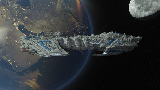 太空船/3d 空间飞船的 Cg 渲染。由 Nasa 提供的这幅图像的元素.