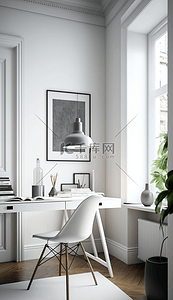 家装室内设计背景图片_白色书桌室内设计
