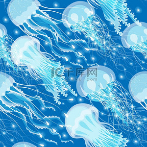 荧光海洋背景图片_无缝的发光水母