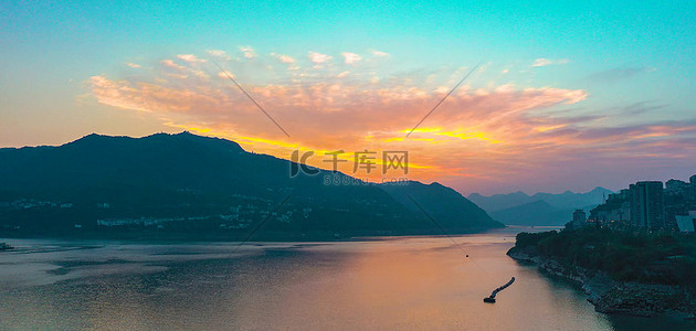 长江三峡地区背景图片_风景长江航道蓝色简约自然风光海报