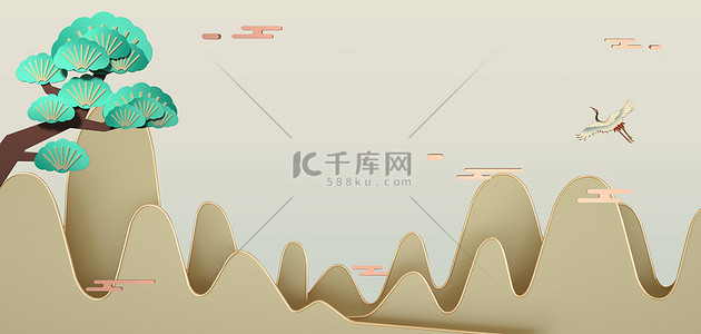 3中国风背景图片_C4D远山中式商业简约
