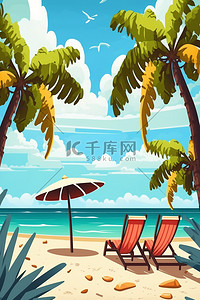 海浪椰树背景图片_夏日度假海滨椰树风情
