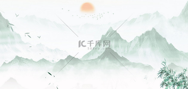 春季水墨背景图片_清明节山水竹子绿色中国风清明海报背景
